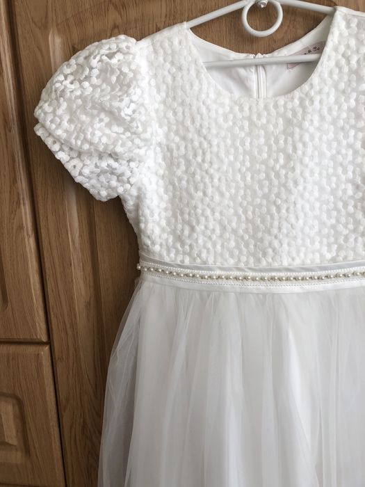 Підліткова Біла сукня плаття, 9-11 років, святкова, з рукавом ліхтарик