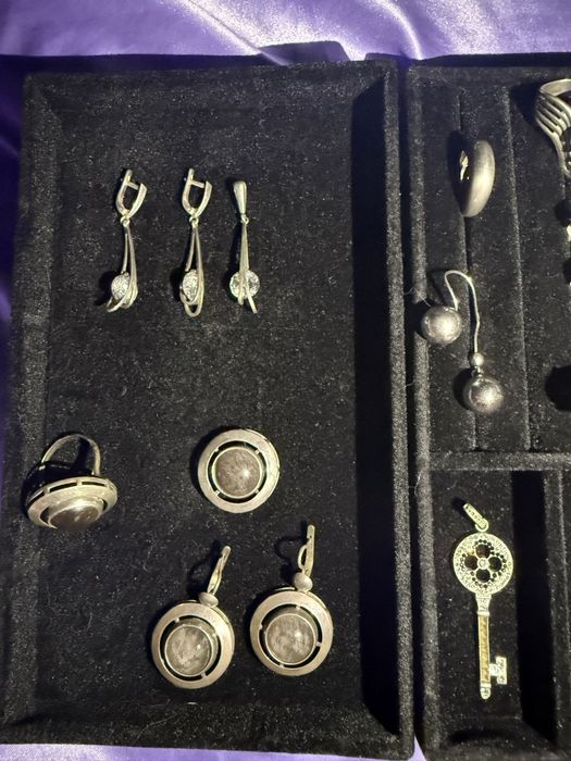 Срібні сережки каблучка підвіска