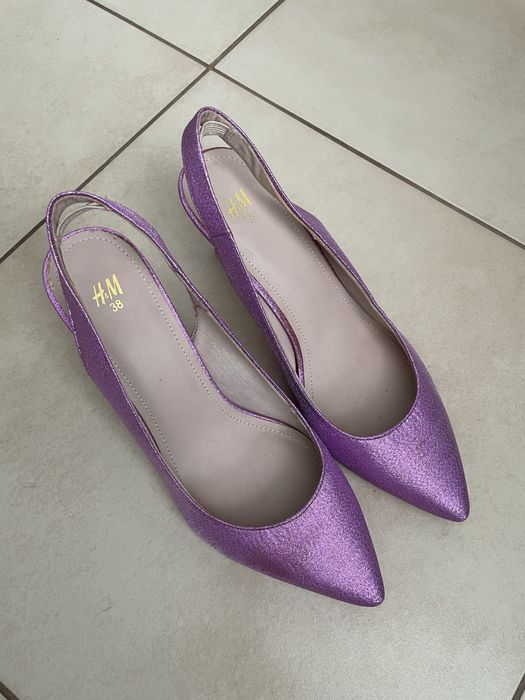 H&M wrzosowe blyszczace lila róż buty na obcasie 38