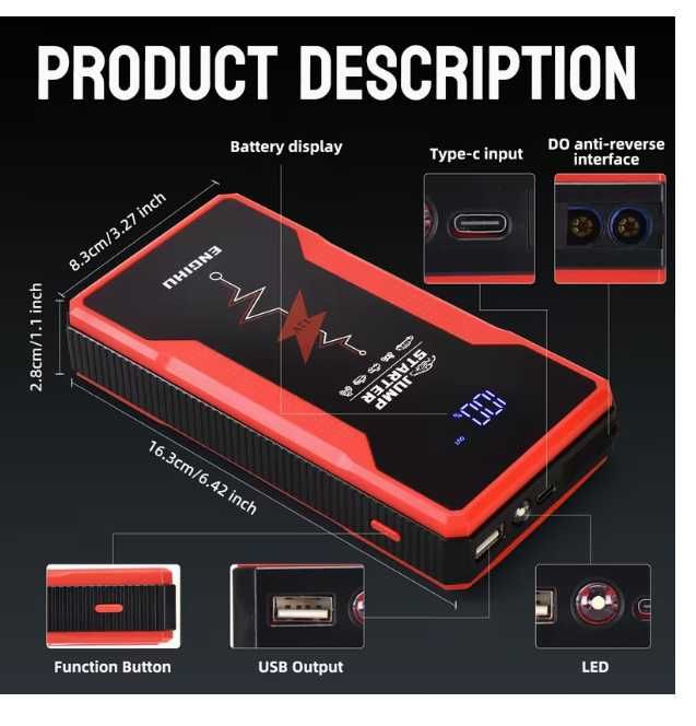 ENGIHU Jump Starter 12 000 mAh | 1200A | 12V | Пуско-зарядний пристрій