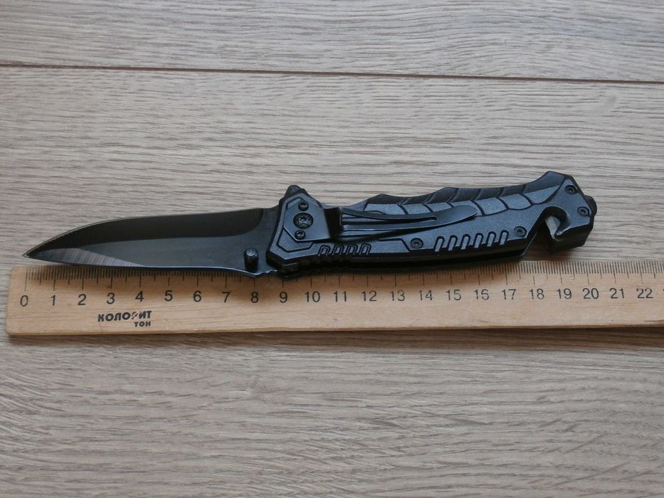 Складний туристичний викидний ніж Boker Cobra Black Flipper 20см,багатофункціональний кемпінговий ніж фліппер з стропорізом,склобоєм,кліпсою