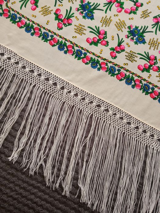 Chusta góralska kanadzka, wełna 100%, frędzle ręcznie przyprawiane!