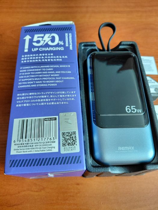 Продам павербанк новий  для макбука/ноутбука Remax RPP-59 (20000 мАч, 65 Вт, Type-C, Lightning, дисплей)