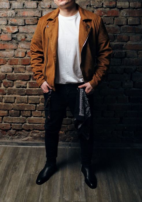 Куртка-косуха коричнева чоловiча велюрова zara man