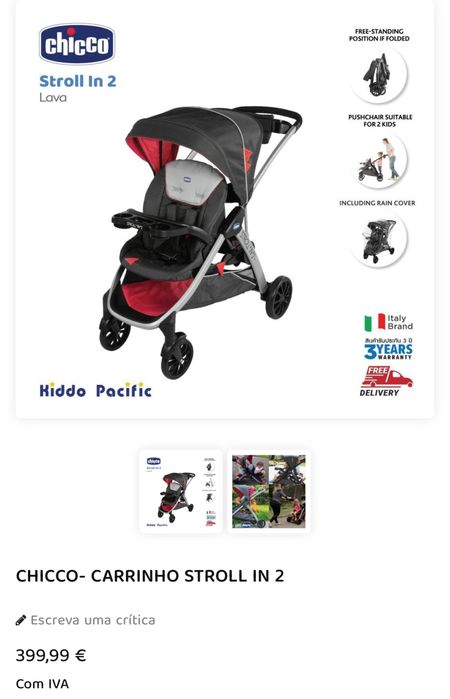 CHICCO- CARRINHO STROLL IN 2 NOVO EMBALADO