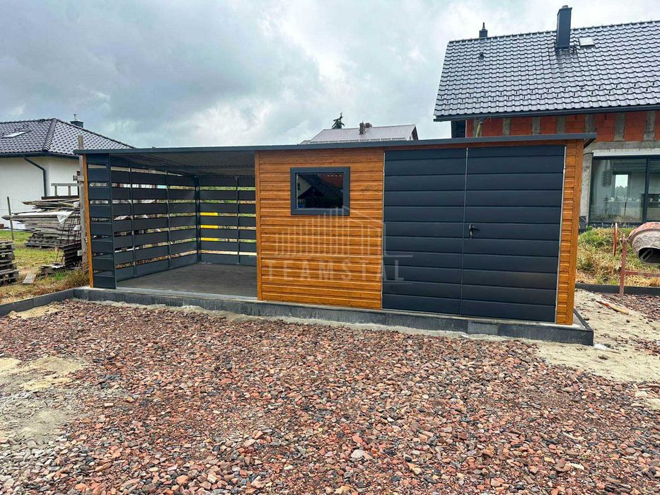 Schowek domek ogrodowy 3,8x2,5m wiata 3m drzwi okno dach TS1128