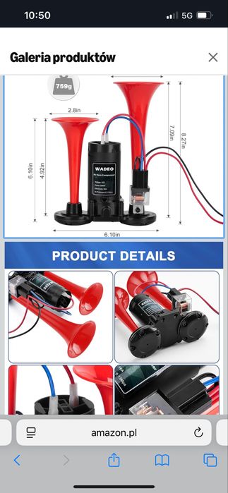 Trabka klakson 150dB pneumatyczne na 12 v