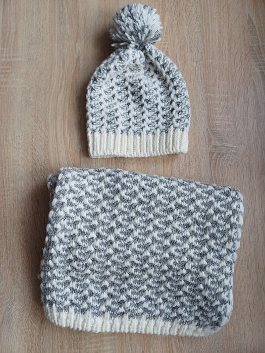 Komplet czapka z pomponem i szal gruby splot Greenpoint