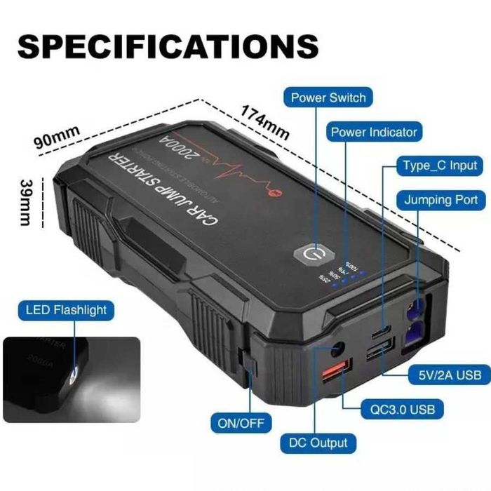 BOOSTER 24000mha 12V 2000A - Arrancador  Baterias Starter Up PowerBank