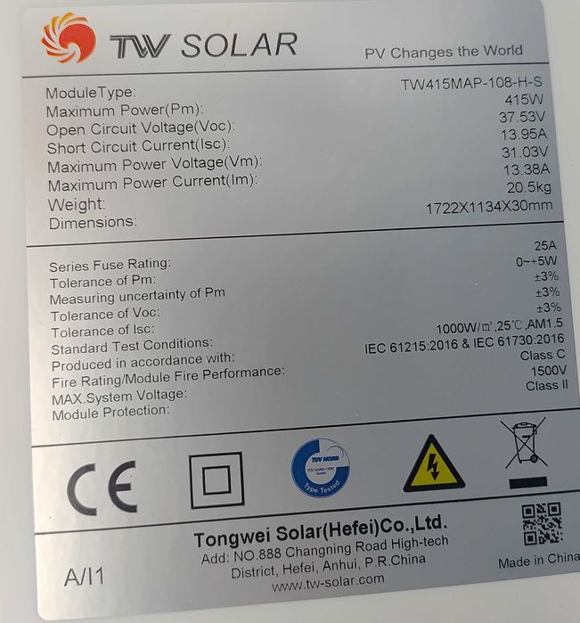 Panele fotowoltaiczne 2 x 415Wp TW Solar Nowe Dwie Sztuki Łódź
