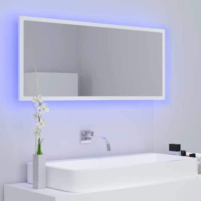 Vidaxl Lustro Łazienkowe Z Led, Białe, 100X8,5X37 Cm, Płyta Wiórowa