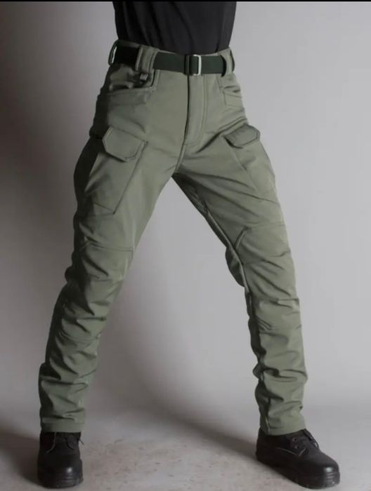 Чоловічі мілітарі зелені штани софтшел з флісовою підкладкою