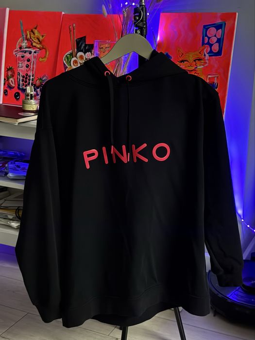 PINKO czarna bluza z kapturem / hoodie – różowe logo