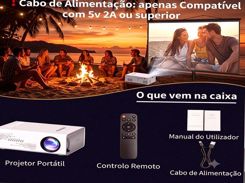 Projetor Portátil para Casa, Escritório e Festa — Smartphone e Tablet