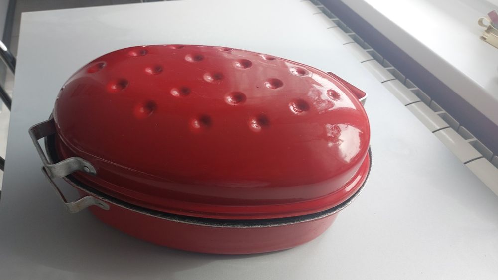 Stara gęsiarka brytfanna emaliowana Huta Silesia PRL 36cm czerwona RETRO