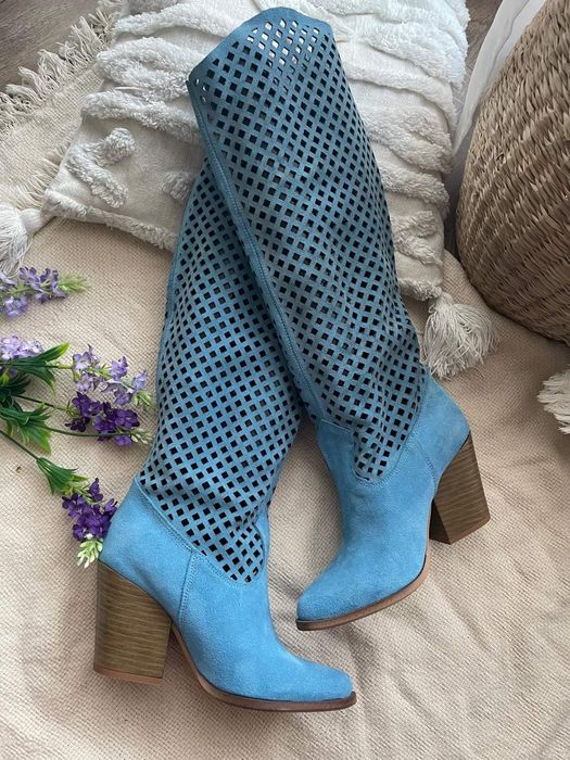 Eleganckie kozaki ażurowe naturalna skóra kolory