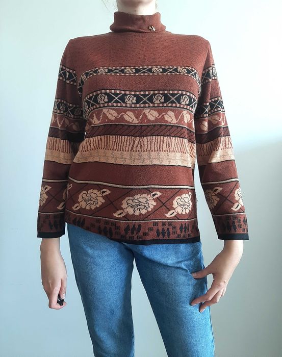 Brązowy Vintage sweter M/L