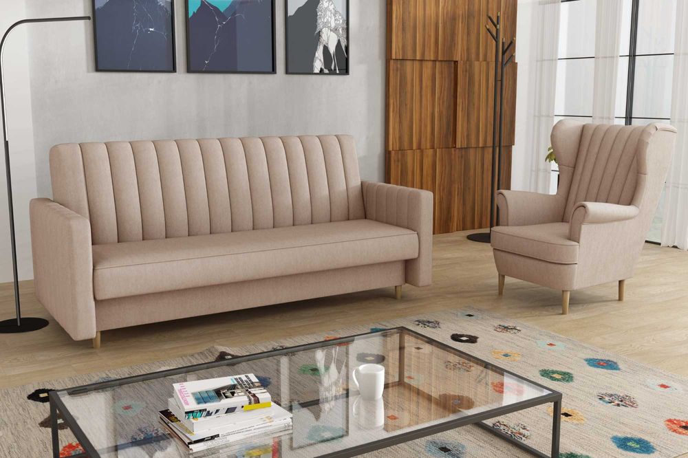 Zestaw komplet wypoczynkowy wersalka Gabi i fotel Uszak. Sofa, kanapa