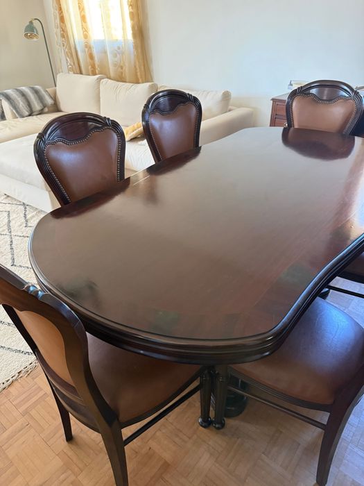 Mesa de jantar + 6 cadeiras, madeira maciça