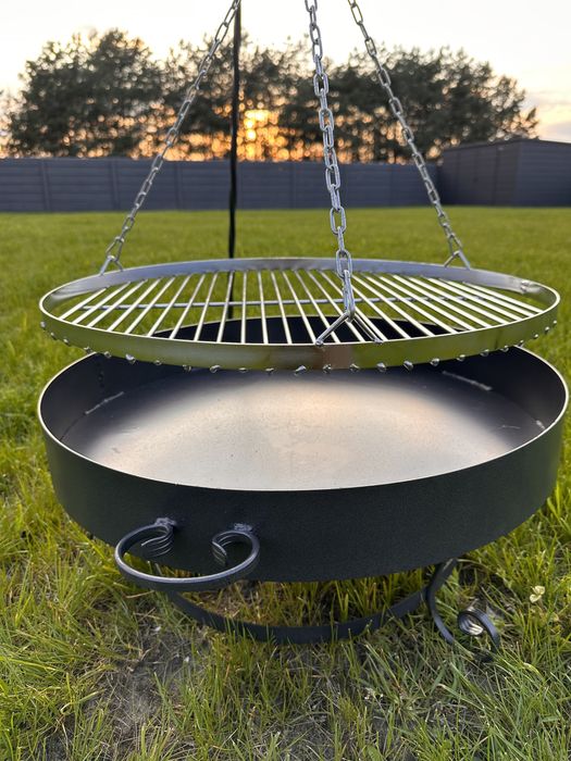 Grill trójnóg ogrodowy ruszt niklowany wiszący okrągły 60cm PRODUCENT