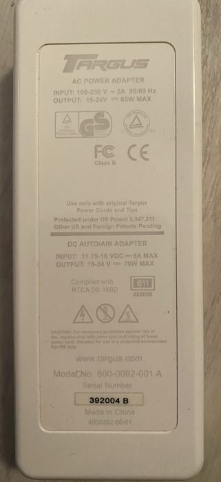 Targus AC/DC 70u auto air power adapters