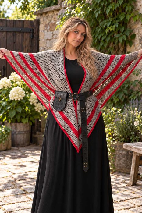 Duża chusta handmade 170×110 cm – szydełko, styl Outlander