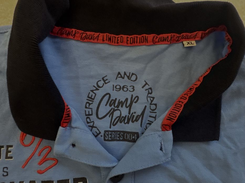 Camp David niebieska koszulka polo XL męska, 100% bawełna extra stan, napisy