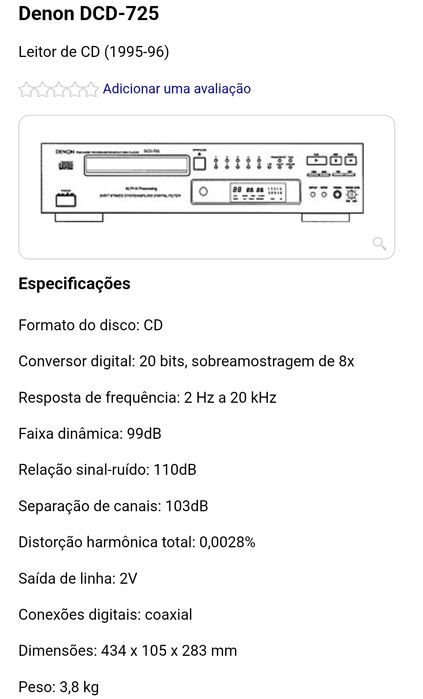 Leitor CD Denon DCD 725