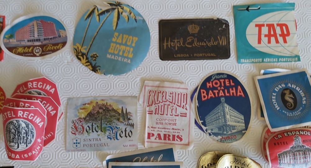 Autocolantes VINTAGE para malas de viagem de hotéis Europa e Angola