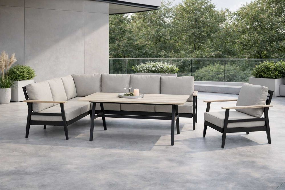 Zestaw Mebli Ogrodowych Aluminiowych Z Narożnikiem Beżowy Komplet