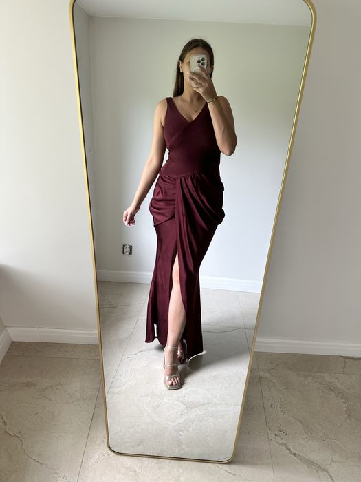 Bordowa długa sukienka ASOS rozmiar 38 wesele ślub impreza