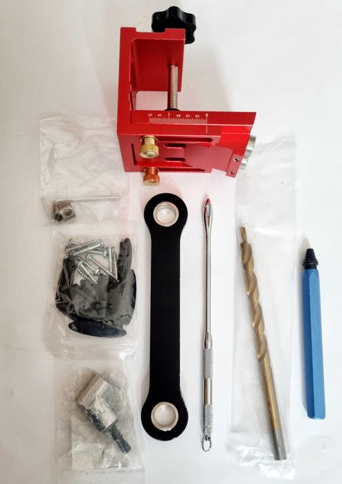 Zestaw do łączenia mebli na kołki – prowadnica + wiertło + kołki