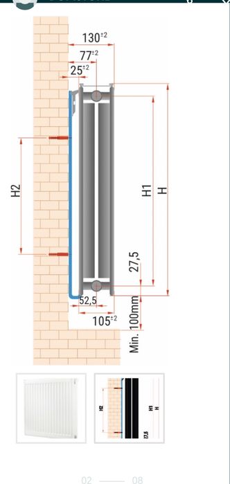grzejnik grzejniki panelowe dolne zasilanie v 22 v22 wieszaki