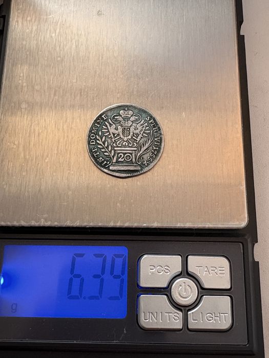 Срібна монета Австрійської монерхії  20 крейцерів 1755 Франца I Стефана