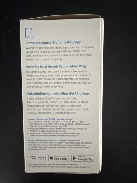 Ring Video Doorbell - Campainha Inteligente com Vídeo HD (Novo, Nunca Usado)