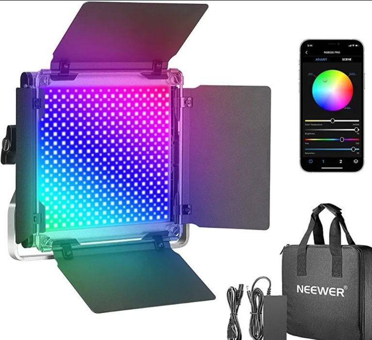 Neewer Light 530PRO RGB Luz de vídeo refletor LED + softbox + mala