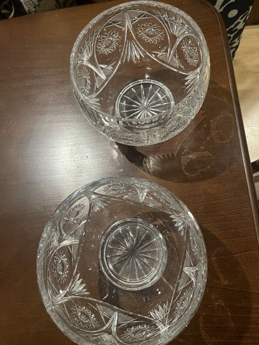 Dwie kryształowe misy/salaterki, cięte szkło, vintage