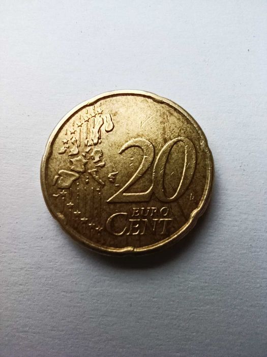 Moeda 20 cêntimos 2002 Irlanda com defeitos e erros cunhagem