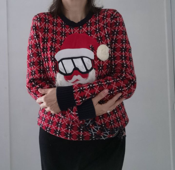 Bawełniany sweter świąteczny z Mikołajem unisex L M XL zimowy
