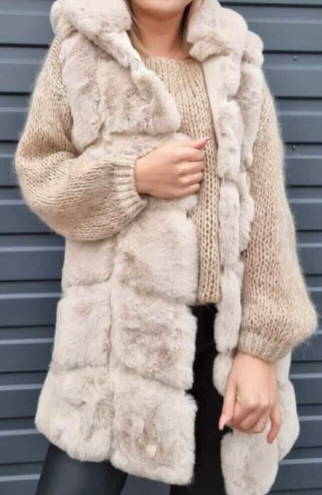 Kamizelka beżowa futerko