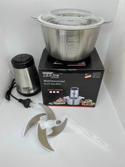 Кухонный измельчитель Zepline 1500 Вт с металлической чашей на 1.5 л