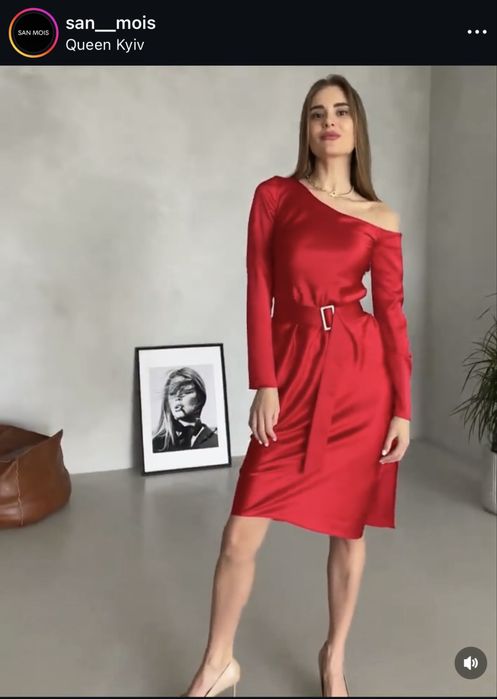 Sukienka Midi czerwona z paskiem