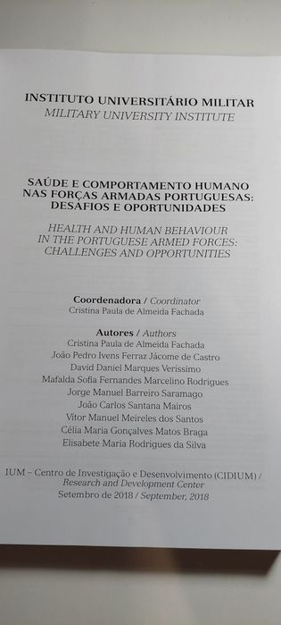 Saúde e Comportamento Humano nas Forças Armadas Portuguesas