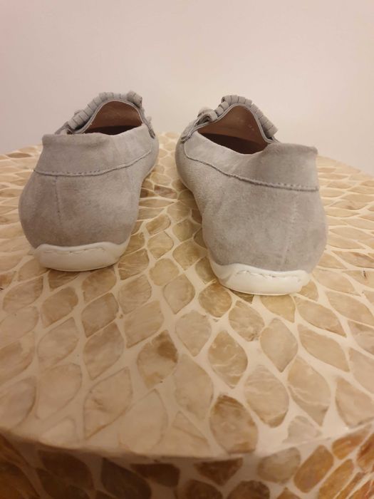 Mokasyny szare, jasny beż, Gino Rossi 38, skóra zamsz