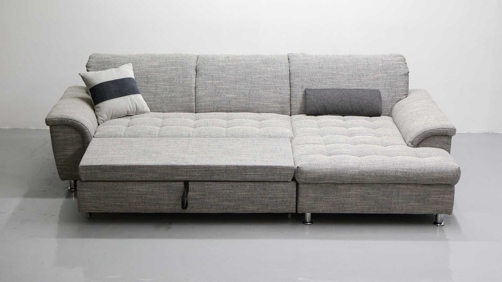 TPT Narożnik funkcja spania Szara tkanina kanapa rogówka sofa zagłówki