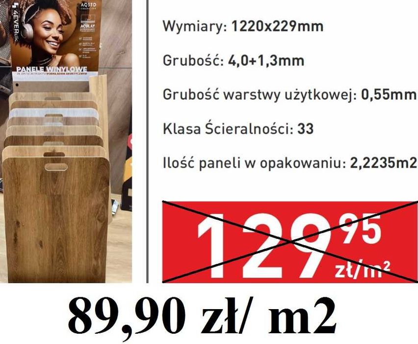 Panele winylowe z podkładem Klasa 33/42 ,4v,8 dekorów, 5.3 mm PROMOCJA