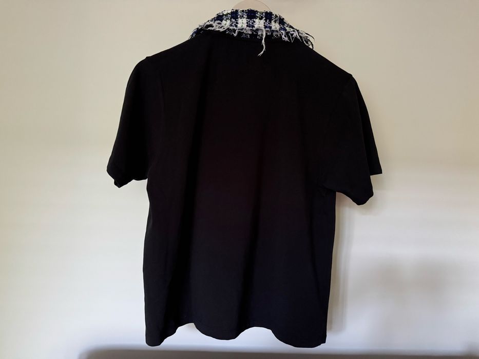 Karl Lagerfeld czarna koszulka polo r. M tweedowy kołnierzyk