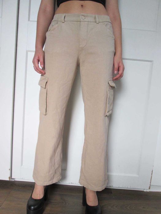 Shein  spodnie bojówki wysoki stan szeroka nogawka cargo S 36 j NOWE