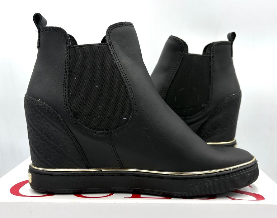 ‼️Nowe oryginalne botki GUESS Freda czarne 38 AZ087 skóra koturna 10cm