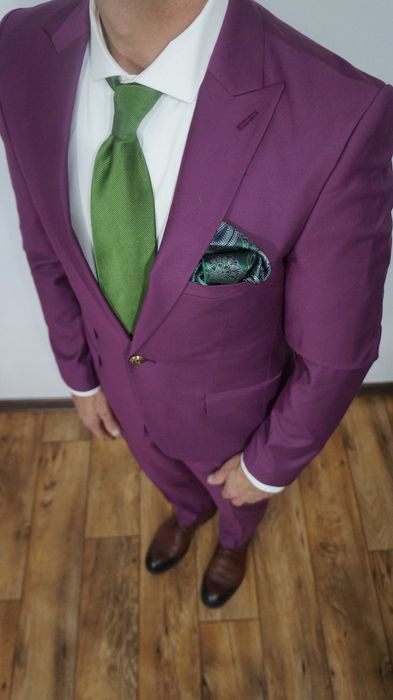 Garnitur Trzyczęściowy Reginald Wełna Rozmiar 46/SFioletowy Slim Fit